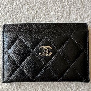 Chanel card holder black caviar SHW